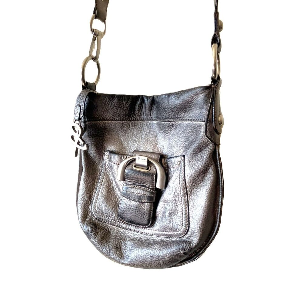 B. Makowsky Metallic Silver Leather Crossbody Bag